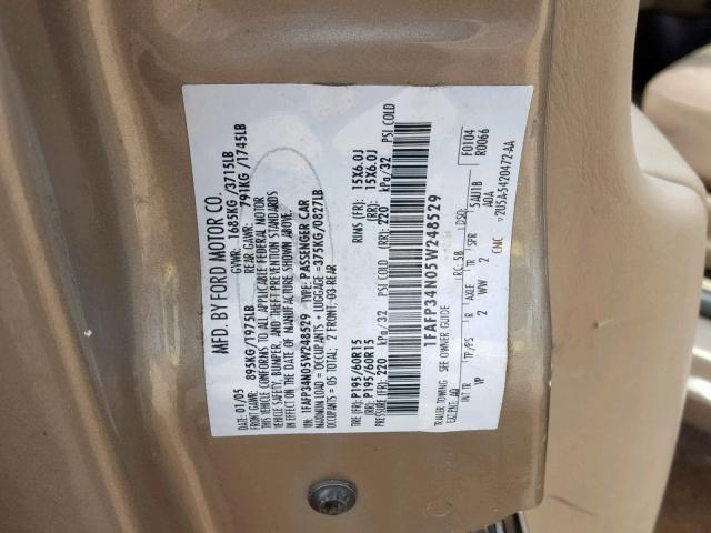 1FAFP34N05W248529 - 2005 FORD FOCUS ZX4 TAN photo 10