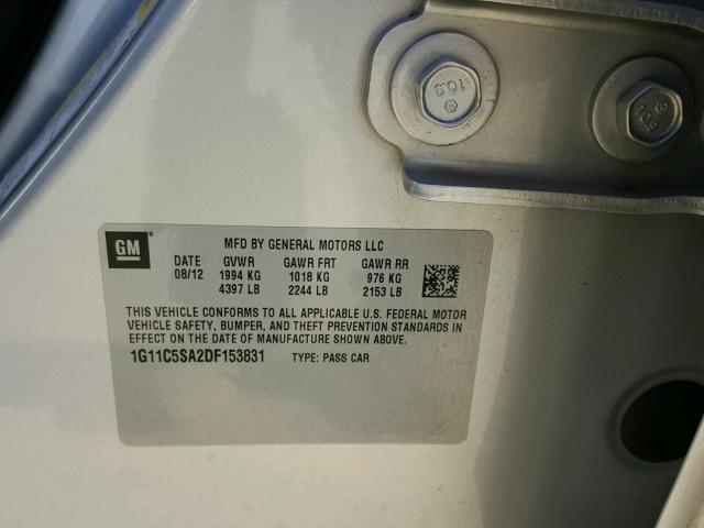 1G11C5SA2DF153831 - 2013 CHEVROLET MALIBU 1LT SILVER photo 10