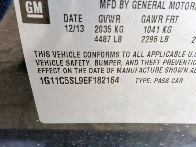 1G11C5SL9EF182164 - 2014 CHEVROLET MALIBU 1LT 黑色 照片 10