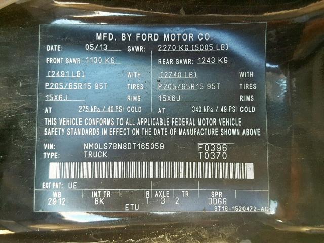 NM0LS7BN8DT165059 - 2013 FORD TRANSIT CO BLACK photo 10