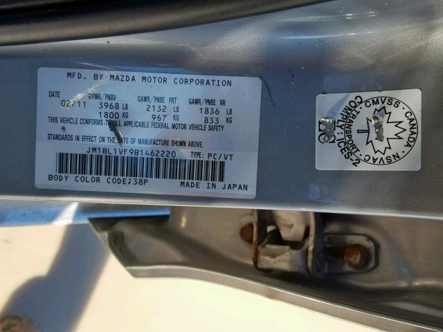 JM1BL1VF9B1462220 - 2011 MAZDA 3 I SILVER photo 10