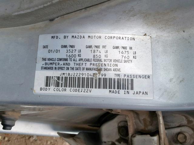 JM1BJ222910422799 - 2001 MAZDA PROTEGE DX SILVER photo 10