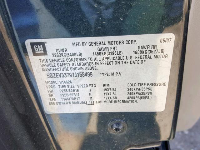 5GZEV33797J158499 - 2007 SATURN OUTLOOK SP შავი ფოტო 10