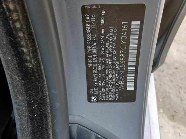 WBANE53587CY04161 - 2007 BMW 525 I GRAY photo 10