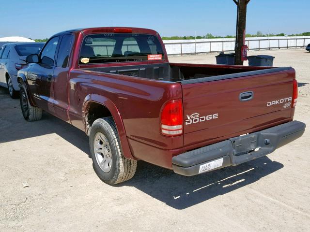 1D7HL12X43S367024 - 2003 DODGE DAKOTA SXT BURGUNDY photo 3