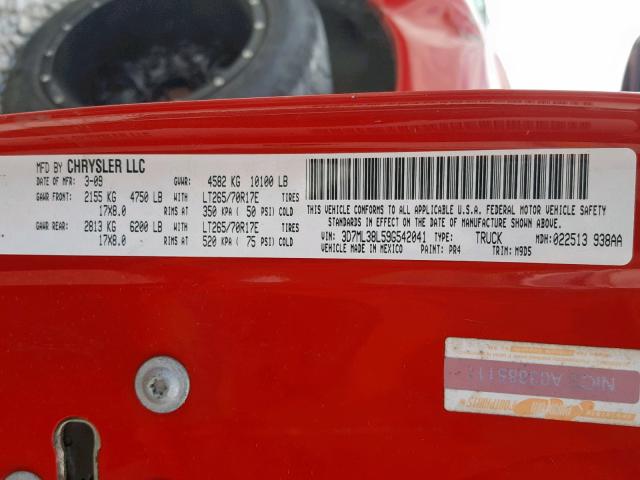 3D7ML38L59G542041 - 2009 DODGE RAM 3500 RED photo 10