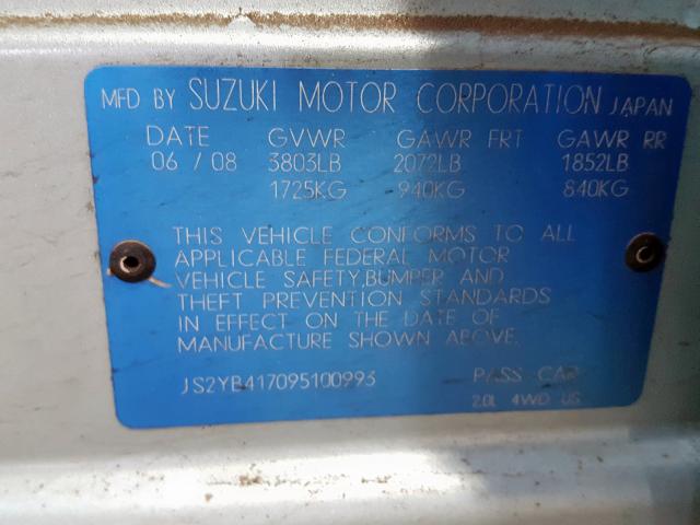 JS2YB417095100993 - 2009 SUZUKI SX4 TOURING  photo 10