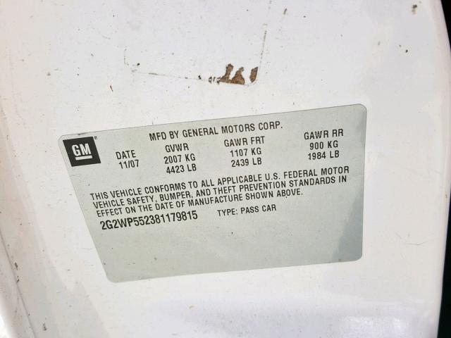 2G2WP552381179815 - 2008 PONTIAC GRAND PRIX WHITE photo 10