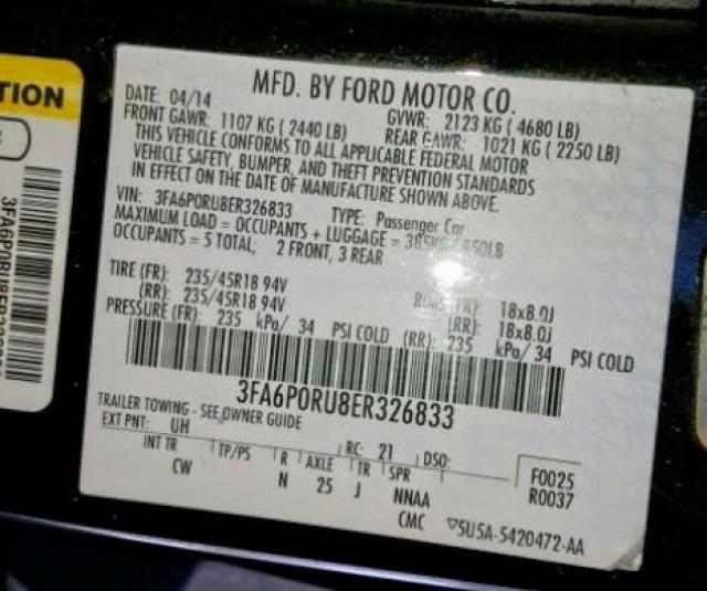 3FA6P0RU8ER326833 - 2014 FORD FUSION TIT BLACK photo 10