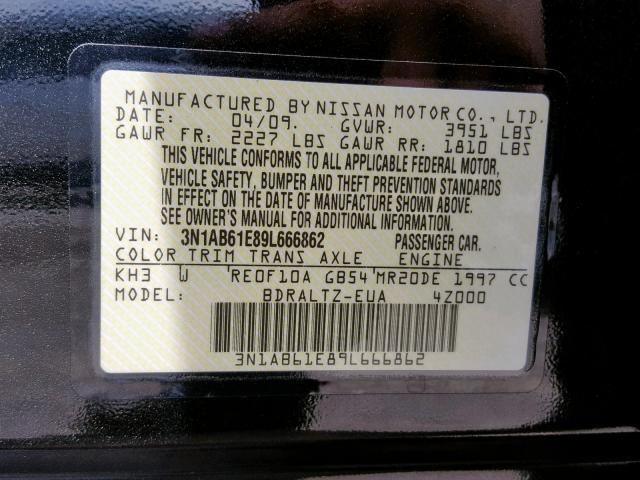 3N1AB61E89L666862 - 2009 NISSAN SENTRA 2.0 BLACK photo 10