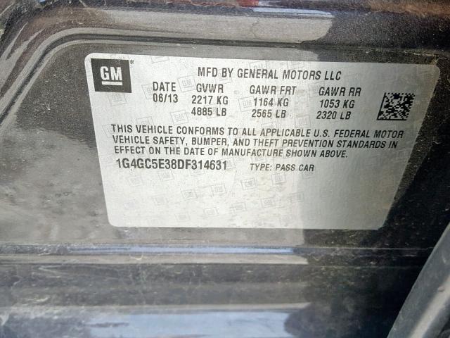 1G4GC5E38DF314631 - 2013 BUICK LACROSSE CHARCOAL photo 10