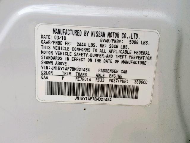 JN1BY1AP7BM321454 - 2011 INFINITI M37 WHITE photo 10