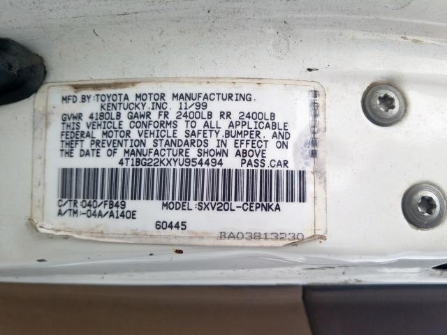 4T1BG22KXYU954494 - 2000 TOYOTA CAMRY CE  photo 10