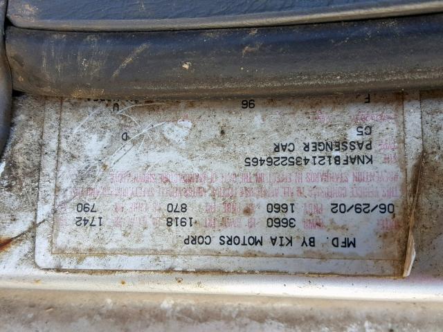 KNAFB121435226465 - 2003 KIA SPECTRA BA SILVER photo 10