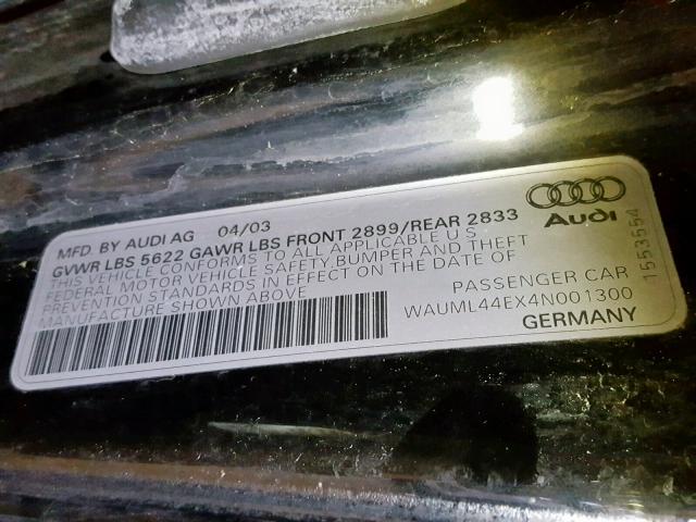 WAUML44EX4N001300 - 2004 AUDI A8 L QUATT BLACK photo 10