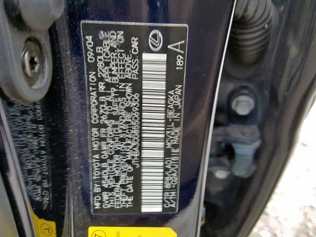 JTHBA30G855069306 - 2005 LEXUS ES 330 BLUE photo 10