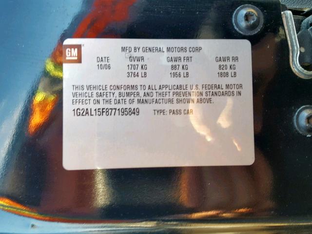 1G2AL15F877195849 - 2007 PONTIAC G5 BLACK photo 10