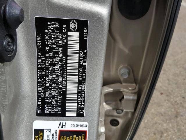 4T1BK1EB5JU270656 - 2018 TOYOTA AVALON XLE GRAY photo 10