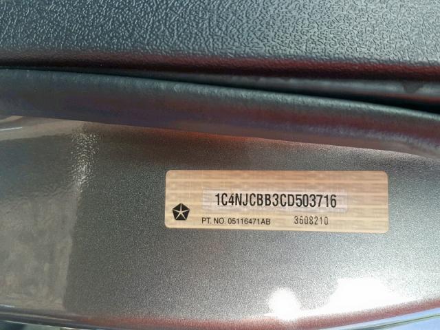 1C4NJCBB3CD503716 - 2012 JEEP COMPASS SP Сұр фото 10