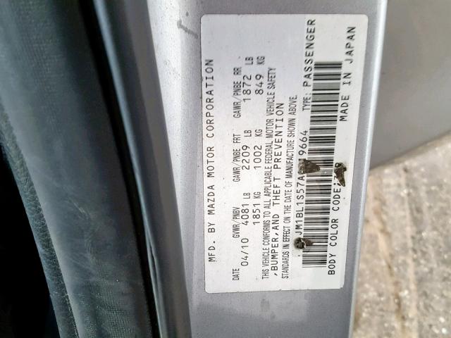 JM1BL1S57A1319664 - 2010 MAZDA 3 S GRAY photo 10