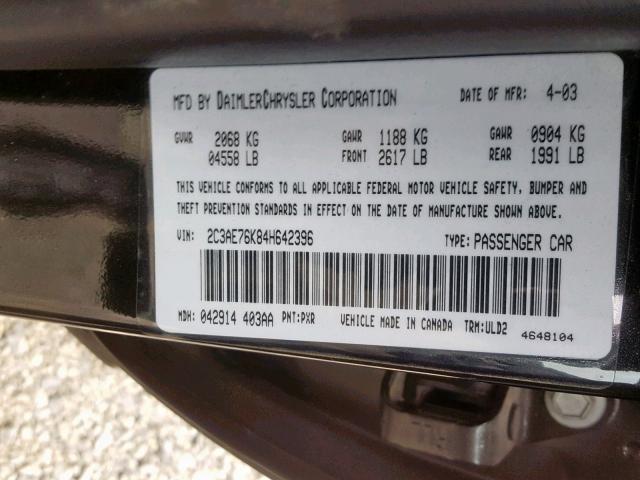 2C3AE76K84H642396 - 2004 CHRYSLER 300M SPECI BLACK photo 10