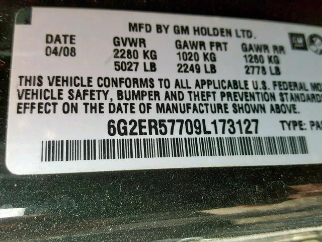 6G2ER57709L173127 - 2009 PONTIAC G8 BLACK photo 10