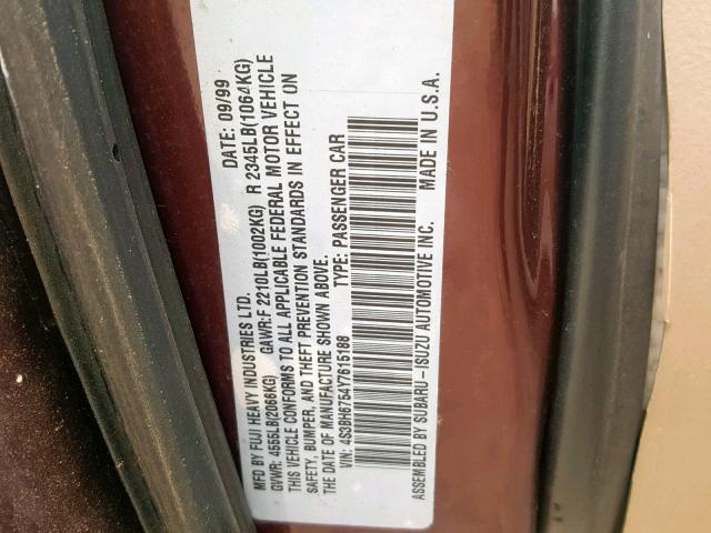 4S3BH6754Y7615188 - 2000 SUBARU LEGACY OUT MAROON photo 10