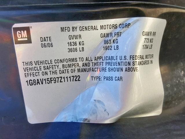 1G8AV15F97Z111722 - 2007 SATURN ION LEVEL SILVER photo 10