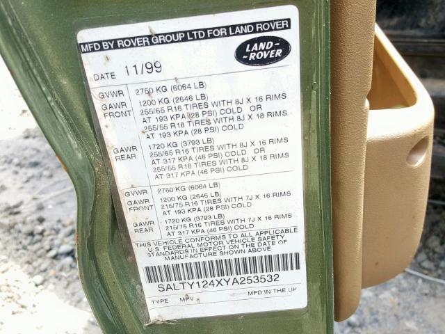 SALTY124XYA253532 - 2000 LAND ROVER DISCOVERY მწვანე ფოტო 10