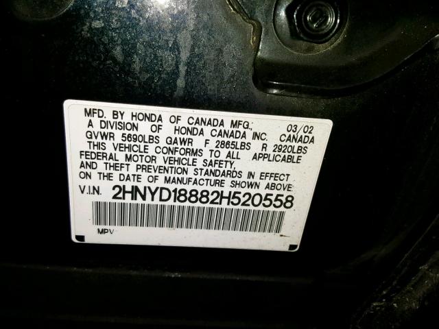 2HNYD18882H520558 - 2002 ACURA MDX TOURIN BLACK photo 10