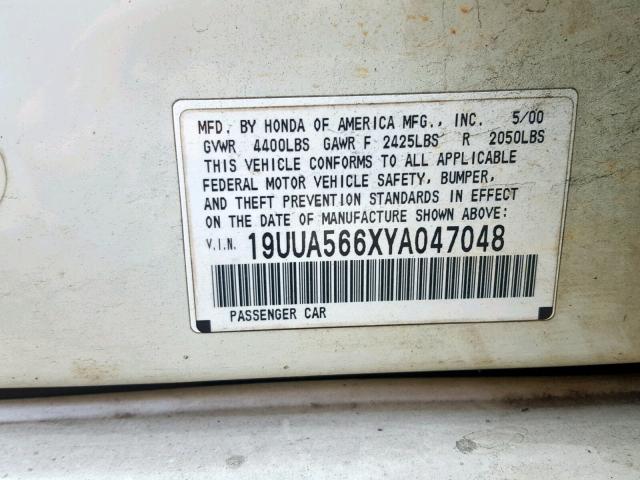 19UUA566XYA047048 - 2000 ACURA 3.2TL WHITE photo 10