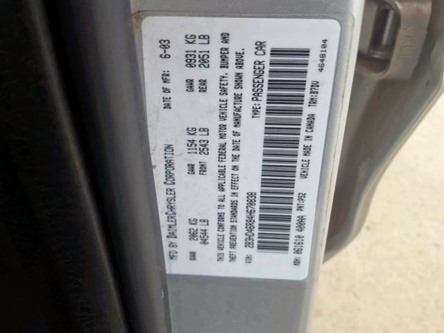 2B3HD46R84H670838 - 2004 DODGE INTREPID S 灰色 照片 10