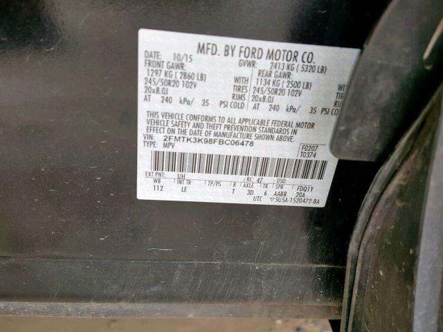 2FMTK3K98FBC06478 - 2015 FORD EDGE TITAN BLACK photo 10