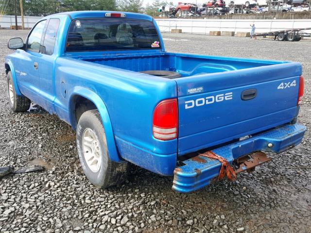 1B7GG22N91S206969 - 2001 DODGE DAKOTA BLUE photo 3