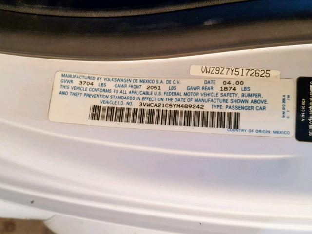 3VWCA21C5YM489242 - 2000 VOLKSWAGEN NEW BEETLE თეთრი ფოტო 10