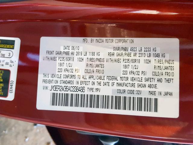 JM3ER2W36A0338486 - 2010 MAZDA CX-7 RED photo 10