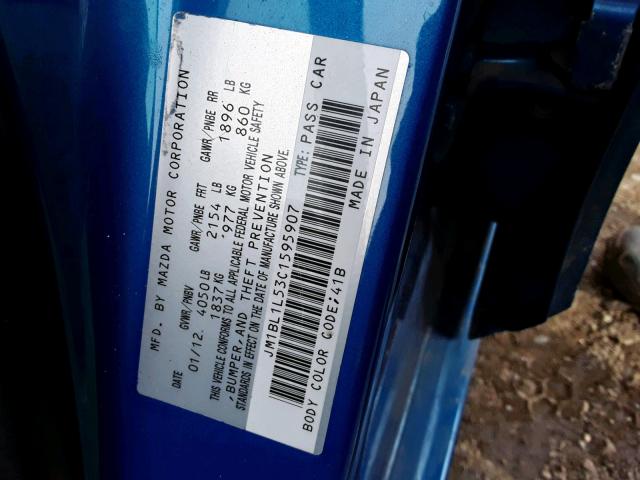 JM1BL1L53C1595907 - 2012 MAZDA 3 S BLUE photo 10