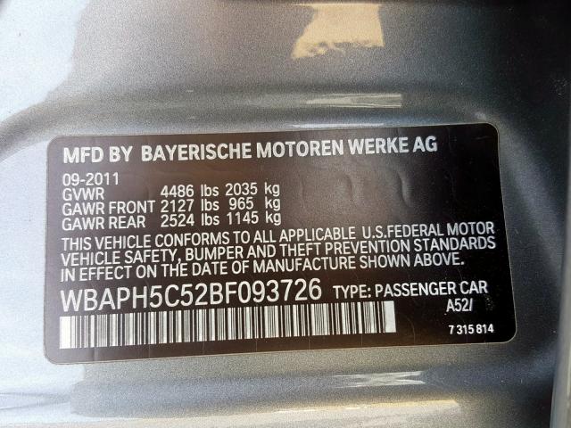 WBAPH5C52BF093726 - 2011 BMW 328 I SULEV  photo 10