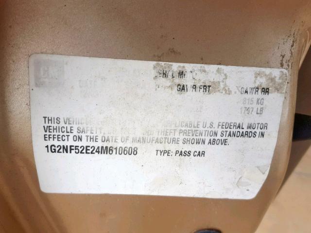 1G2NF52E24M610608 - 2004 PONTIAC GRAND AM S GOLD photo 10