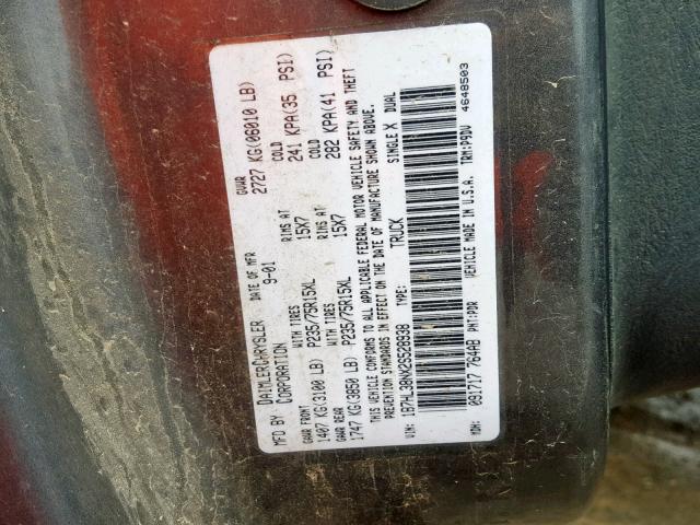 1B7HL38NX2S528938 - 2002 DODGE DAKOTA QUA GRAY photo 10