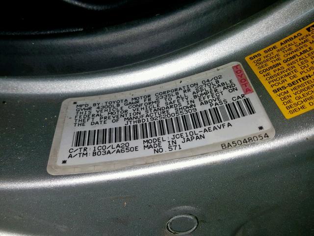 JTHBD192520055309 - 2002 LEXUS IS 300 SILVER photo 10