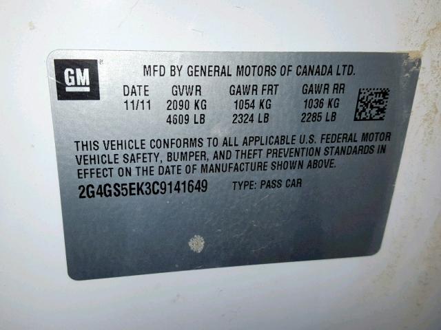 2G4GS5EK3C9141649 - 2012 BUICK REGAL PREM WHITE photo 10