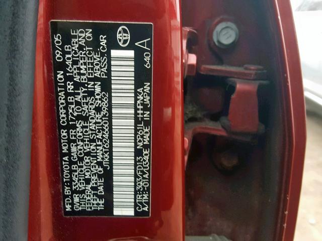 JTKKT624660139862 - 2006 TOYOTA SCION XA RED photo 10