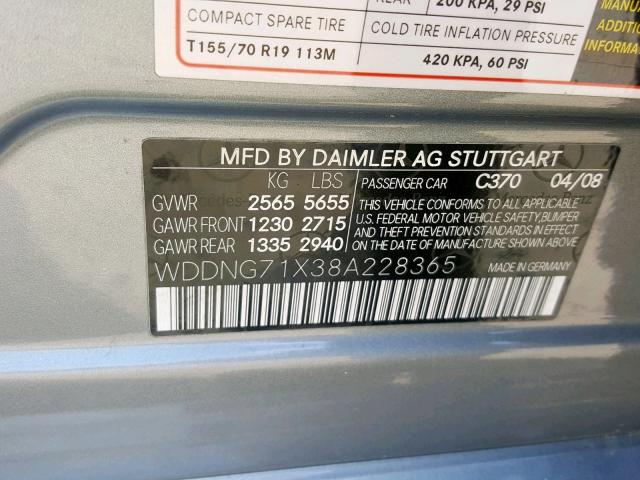 WDDNG71X38A228365 - 2008 MERCEDES-BENZ S 550 SILVER photo 10