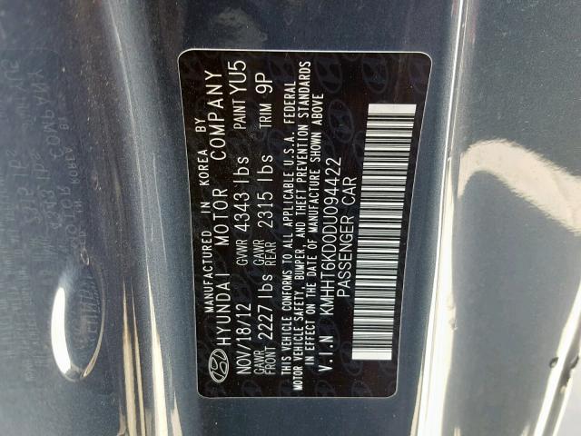 KMHHT6KD0DU094422 - 2013 HYUNDAI GENESIS CO BLUE photo 10