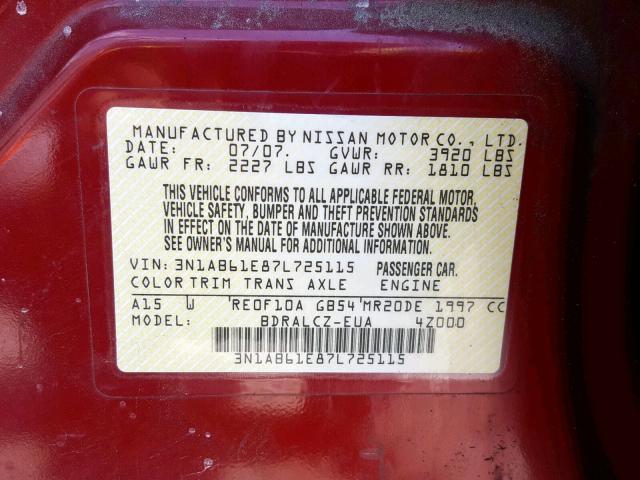 3N1AB61E87L725115 - 2007 NISSAN SENTRA 2.0 RED photo 10