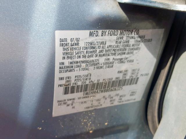 1MEHM42W88G606325 - 2008 MERCURY SABLE PREM BLUE photo 10