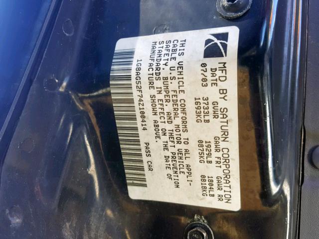 1G8AG52F74Z100414 - 2004 SATURN ION LEVEL BLACK photo 10