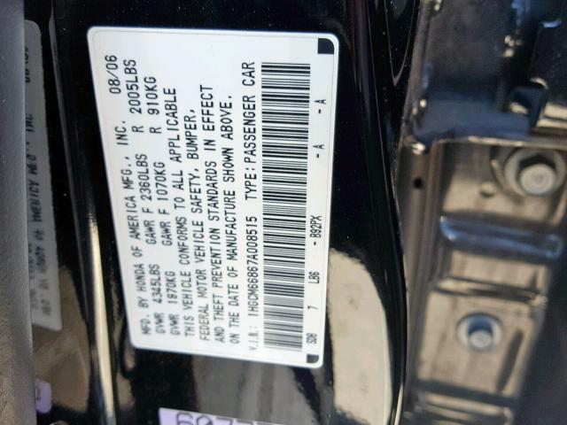 1HGCM66867A008515 - 2007 HONDA ACCORD EX BLACK photo 10