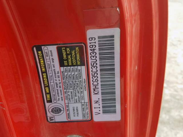 KMHCG35C35U334919 - 2005 HYUNDAI ACCENT GS RED photo 10